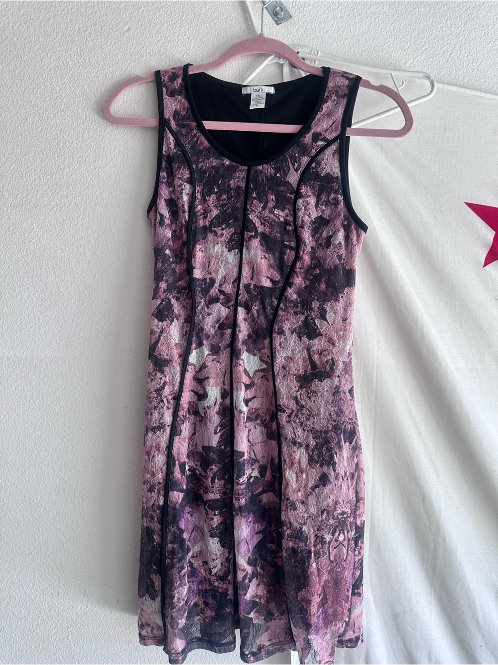 Bar III Pink and Black Printed Sleeveless A-Line Dress